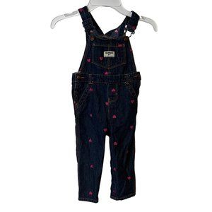Oshkosh B'gosh Jean Overalls Blue Pink Hearts Infant Girls Size 24 Months